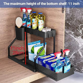 2-Tier L-Shape Sliding Under Sink Organizer, Pull Out Storage Rack for Kitchen Bathroom