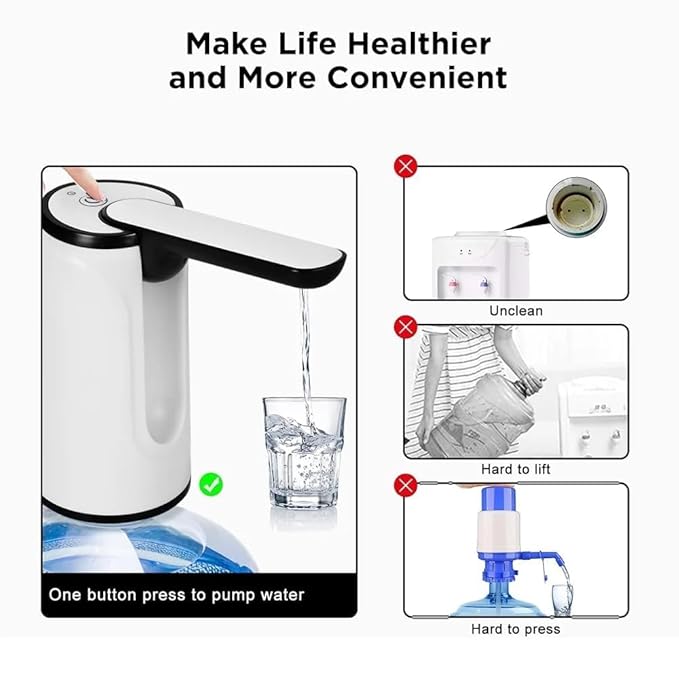 Portable Wireless Water Dispenser Pump for 20 Litre Bottle Automatic Water Pump with Led Digital Display Water Dispenser Hot and Cold Smart Touch Rechargeable