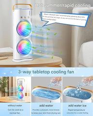Portable Double Ended Spray Fan, Cold Air, 3 Gears USB Rechargeable Mini AC Air Cooler Misting Fans with LED Light Cooler, Touch & Remote Control, 280ml Water Tank, Ice Filling Fan (Multy)
