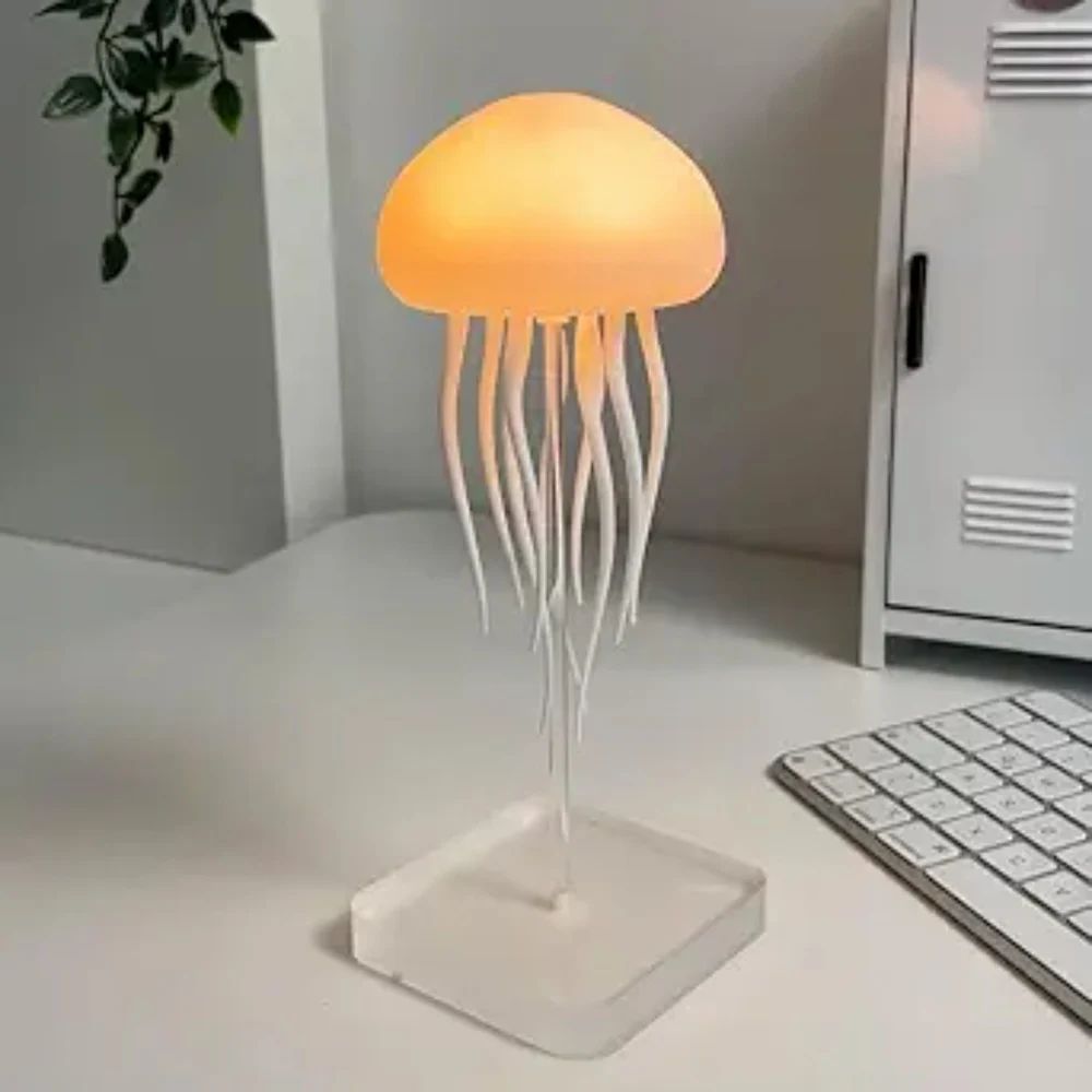 LED Cute Jellyfish Night Light, RGB Gradient Bedside Voice Control Light Rechargeable - Type-C Table Bedside Lamp with Touch Sensor Lamp for Bedroom