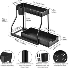 2-Tier L-Shape Sliding Under Sink Organizer, Pull Out Storage Rack for Kitchen Bathroom