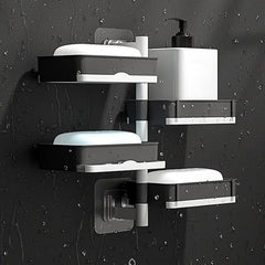 Foldable Soap Dish Holder | Wall-Mounted Soap Box with Strong Suction Cup | Space-Saving Organizer for Bathroom & Kitchen (4 Layer Foldable soap Dish Holder)